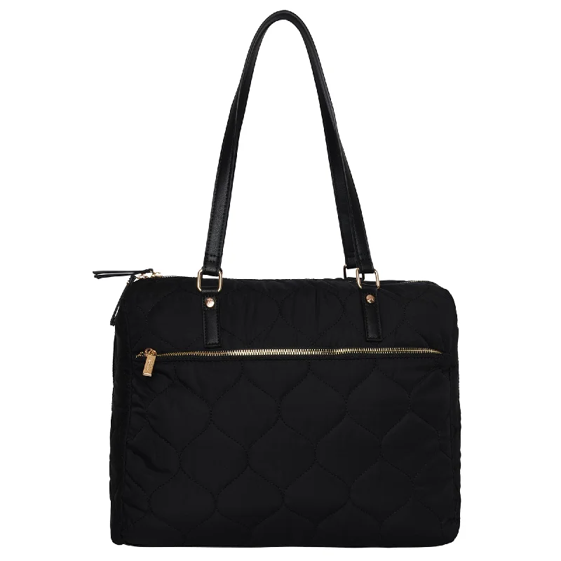 designer handbags for women’s office wear -Accessorize London Women's Faux Leather Black Emmie Quilted Weekender Bag