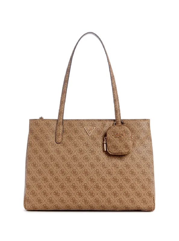 fashion-forward bags for women’s daily outfits -Beige Brown Logo Power Play Tote Bag