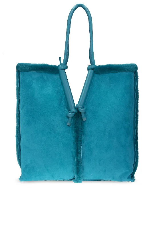 functional bags for women’s work outfits -Bottega Veneta New Women's Suede Leather Bag In Turquoise Blue