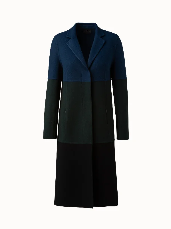 elegant women’s dresses for formal events -Cashmere Double-Face Colorblock Long Coat