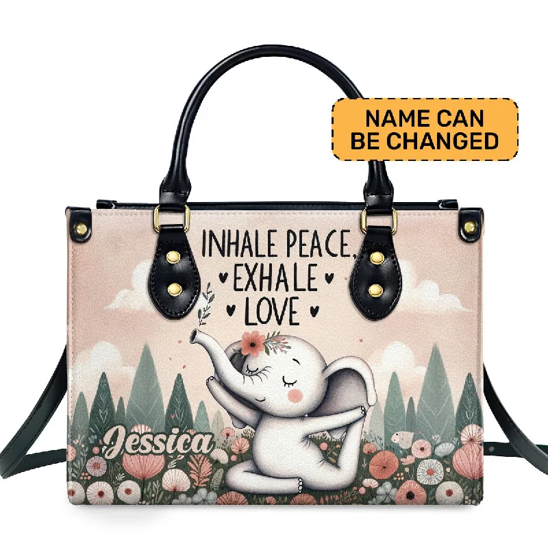 women’s work bags with laptop compartments -Inhale Peace, Exhale Love - Elephant Personalized Leather Handbag SB838