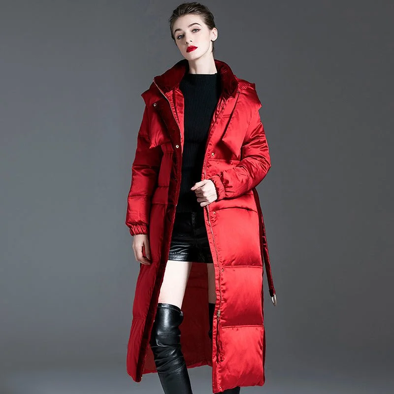 women’s handbags with multiple compartments -Long Red Winter Puffer Coat Warmest Coats For Women