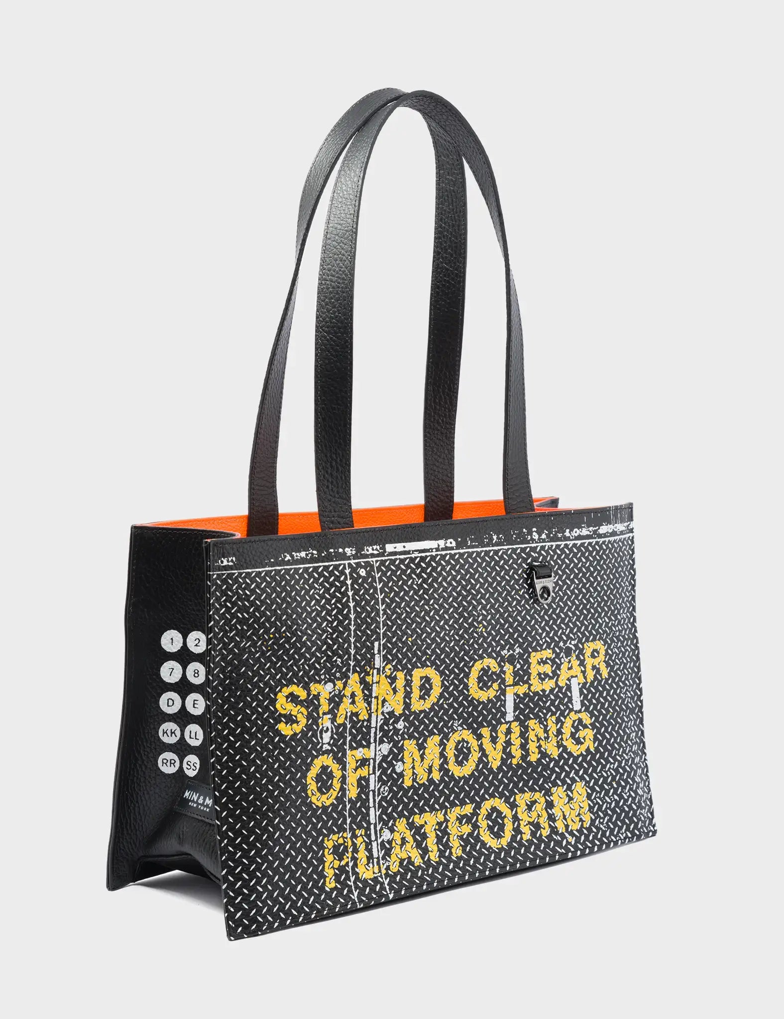 stylish bags for women’s brunch outfits -Marko Small Black Leather Tote Bag - Subway Platform Print