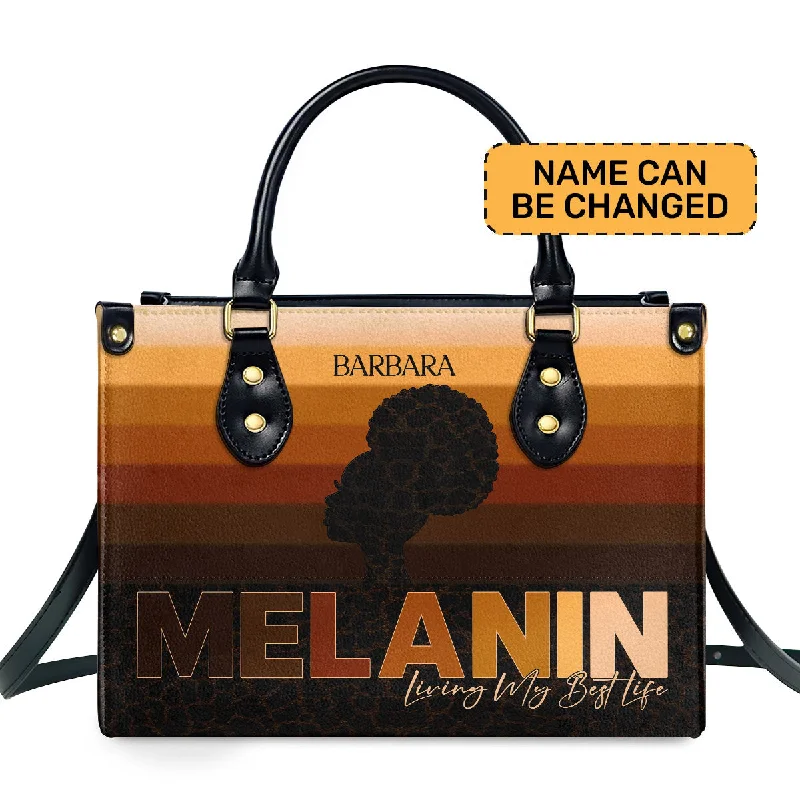 minimalist women’s handbags for day wear -MELANIN - Living My Best Life - Personalized Leather Handbag MB33