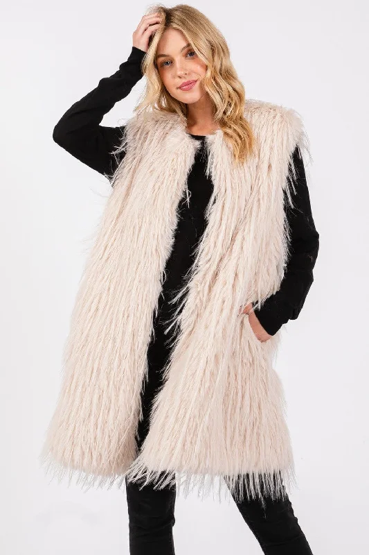 elegant handbags for women’s formal dinners -MS0403 Faux Fur Vest With Pockets