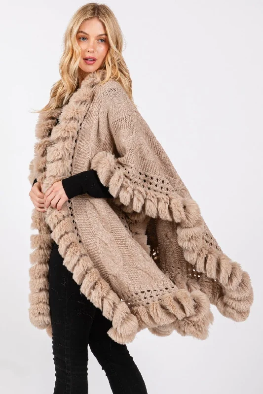 eco-friendly women’s handbags for casual wear -MS0408 Faux Fur Trim Cape With Closure