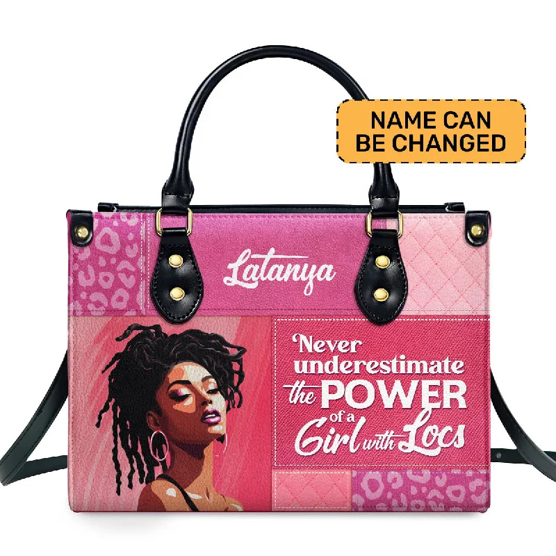 leather handbags for women with gold accents -Power Of A Girl With Locs - Personalized Leather Hand Bag STB86