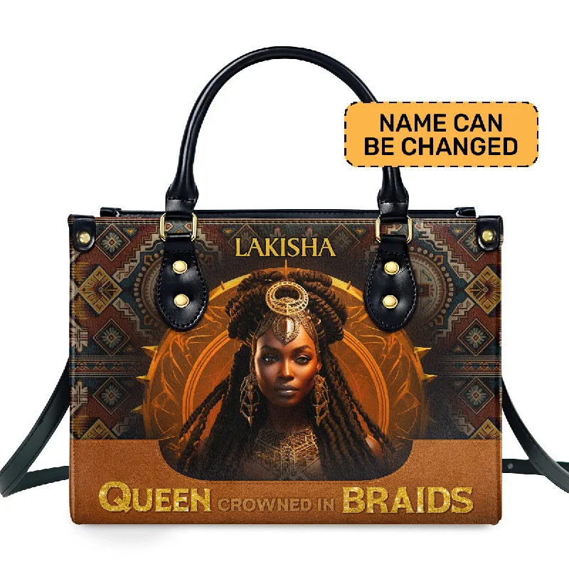 stylish tote bags for women’s everyday use -Queen Crowned In Braids - Personalized Leather Handbag STB33