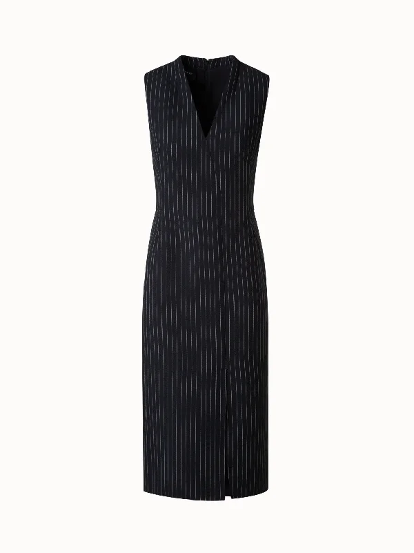 women’s bags with practical, stylish details -Sheath Dress in Wool Double-Face with Pinstripes