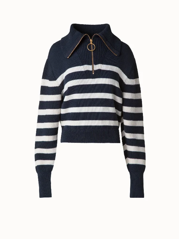 stylish handbags for women with strap details -Striped Marine Style Sweater with Sailor Collar