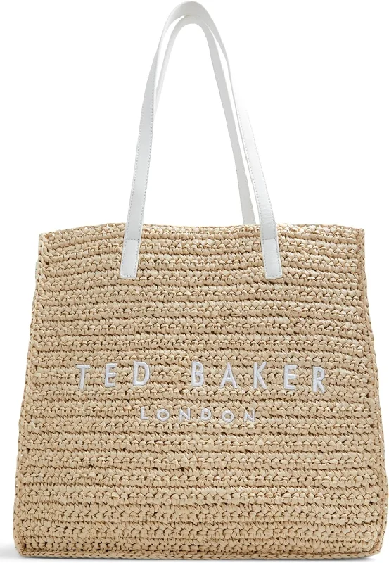 leather handbags for women with gold accents -Ted Baker Women's Skye Raffia Tote Handbag, White