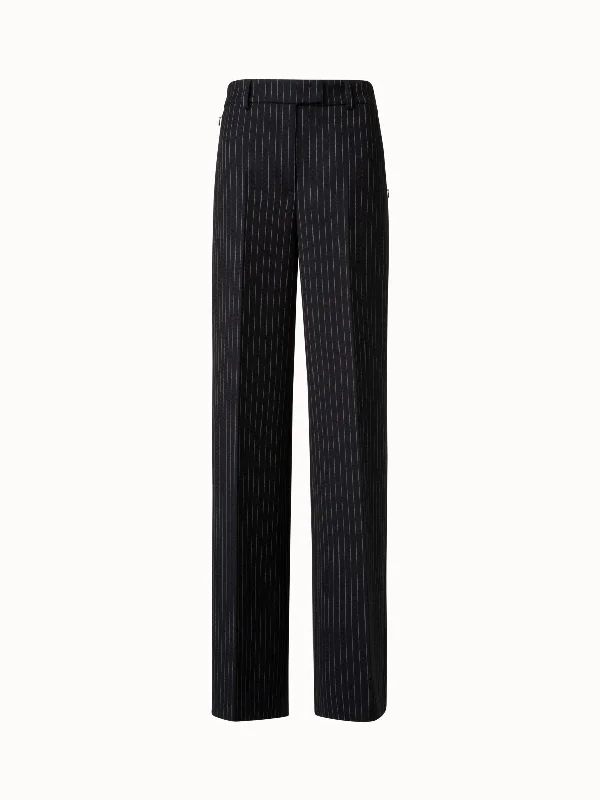 women’s bags with multiple pockets for organization -Wide Leg Pants in Wool Double-Face with Pinstripes