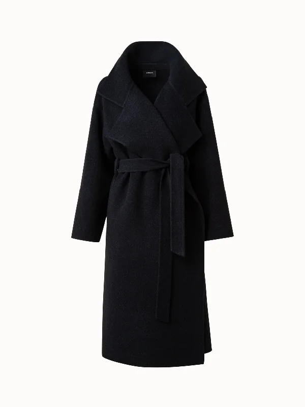 stylish tunics for women’s casual looks -Wool Cashmere Angora Double-Face Coat