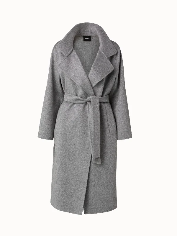 women’s trendy tops for casual days -Cashmere Double-Face Melange Trench Coat