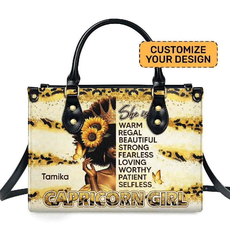 women’s designer bags with timeless appeal -Zodiac Girl - She Is Warm Regal Strong Fearless Worthy - Personalized Leather Handbag SBHN11