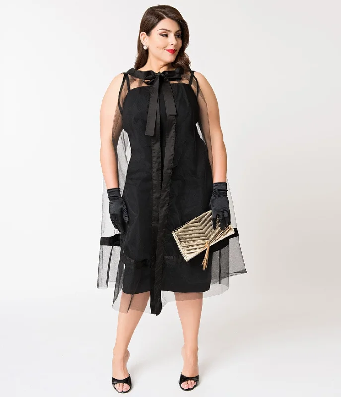 women’s party dresses for special occasions -Barbie x Unique Vintage Plus Size Black Magic Sheath Dress & Cape Set