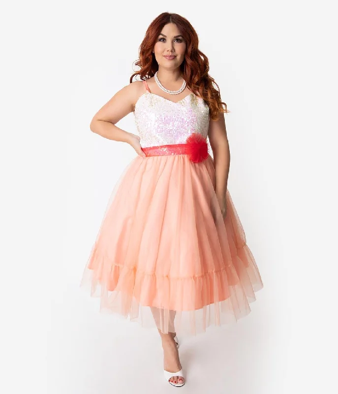 chic women’s skirts for day-to-night wear -Barbie™ x Unique Vintage Plus Size Peaches N Cream Chiffon Dress