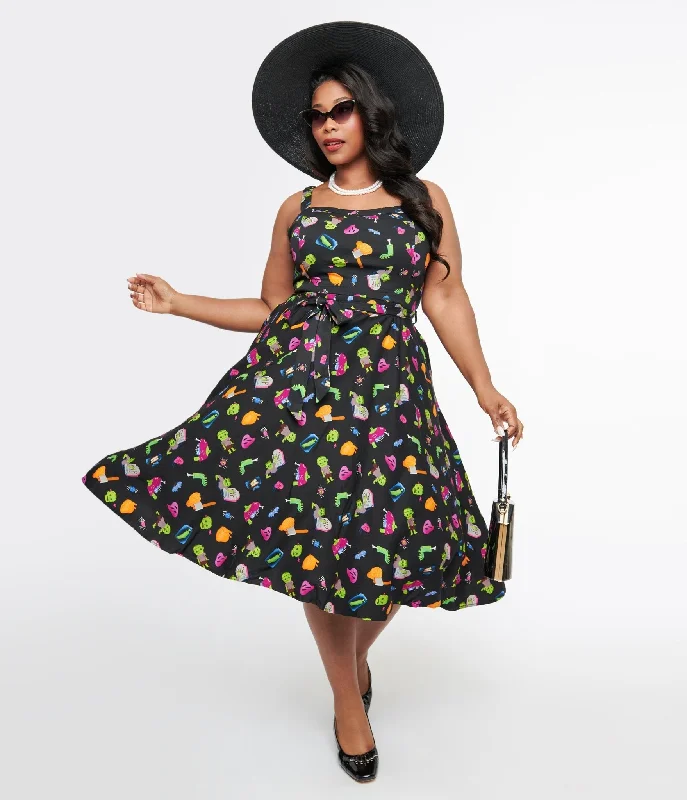 chic dresses for women’s spring wardrobe -Plus Size 1950s Black Zombie Print Lori Swing Dress