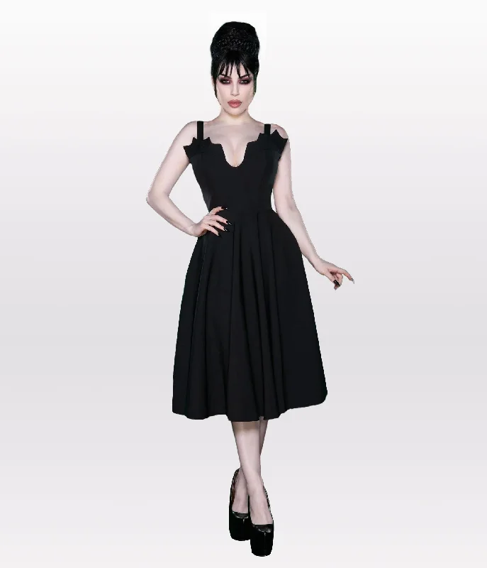 cozy women’s coats for cold winter days -Weasel Wear Black Queen of the Night Swing Dress