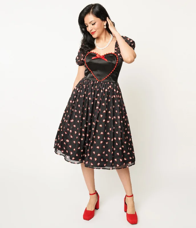 fashionable cardigans for women’s spring wardrobe -Unique Vintage Black Cupid's Lover Swing Dress