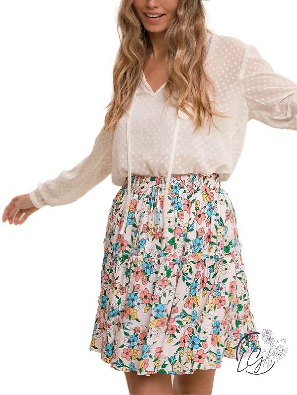 women’s fashionable jackets for fall outfits -Flower Power 2 Tiered Waist Tie Skirt