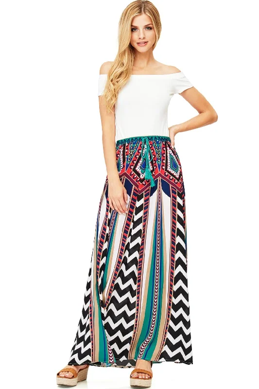 trendy pants for women’s 2025 wardrobe -Flying Tomato Women's Convertible Chevron/Floral Print Maxi Skirt