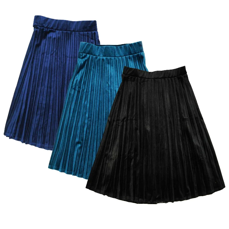 women’s versatile skirts for multiple occasions -Girls Velour Pleat Skirt