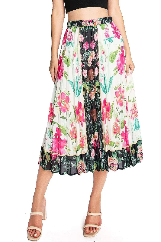 versatile sweaters for women’s casual style -Inverse Floral Pleated Skirt