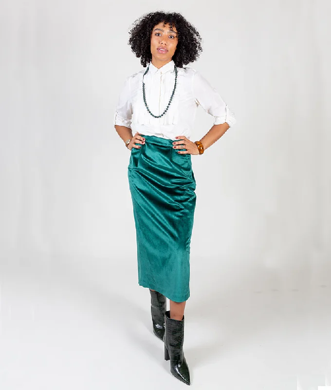 casual dresses for women’s daily wear -Midi Pencil Skirt in Emerald Velvet