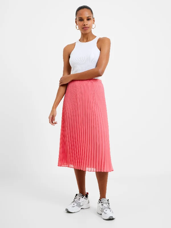 elegant women’s skirts for evening occasions -Pleated Solid Midi Skirt