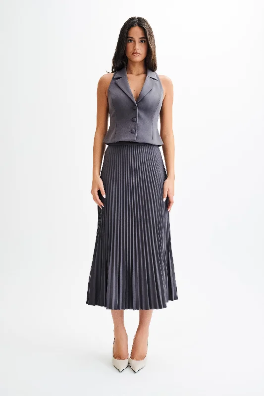 stylish women’s blouses for 2025 fashion -Twyla Pleated Suiting Maxi Skirt - Charcoal